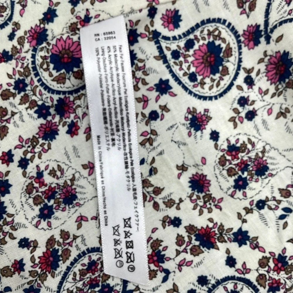 Faux‎ Fur Stole Wrap Tan Brown Paisley Floral Lining